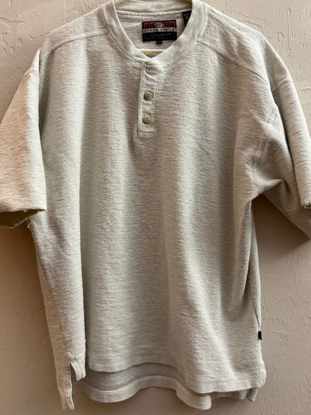 Vintage Pure & Simple A Way of Life Men's L Oatmeal Cotton Henley Y2K